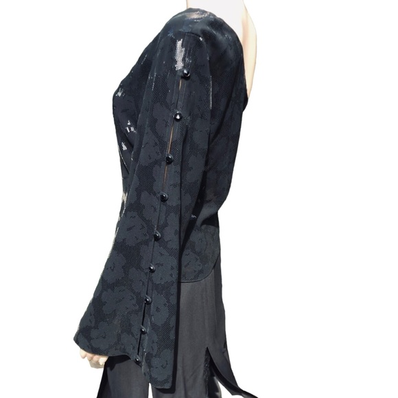 St. John Evening black asymmetrical one sleeve top with sequins Sz 4 - Picture 7 of 10